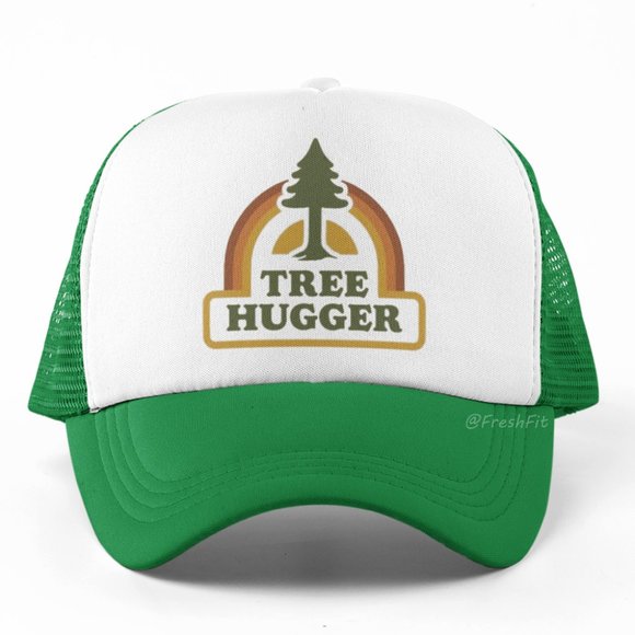 🆕Tree Hugger Foam Trucker Hat Mesh Snapback Cap Green/White - Picture 1 of 2